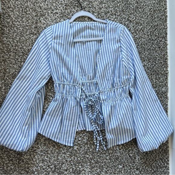 SHEIN Tops - SHEIN Light Blue and White Striped Blouse
